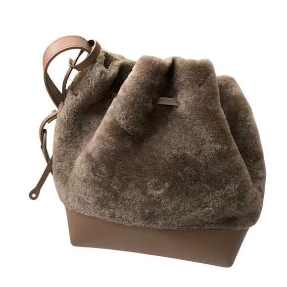Teddy Blake‎ Eliza Faux Fur Leather Bucket Crossbody Chocolate Brown Neutral - Picture 4 of 15